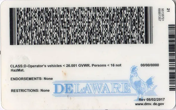 Buy Delaware fake ID front view online