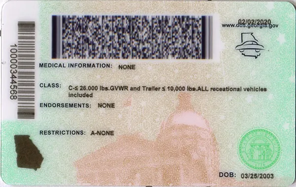 Buy Georgia fake ID front view online