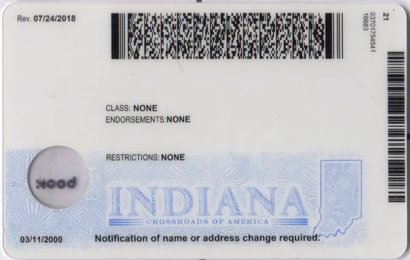 Buy Indiana fake ID front view online