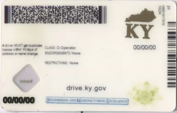 Buy Kentucky fake ID front view online