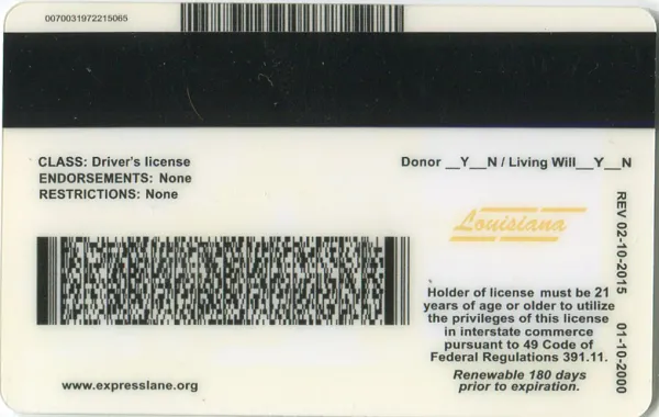 Buy Louisiana fake ID front view online