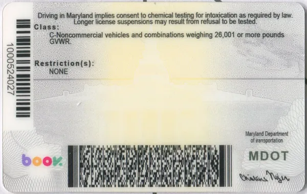 Buy Maryland fake ID front view online