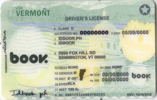Buy Vermont fake ID front view online